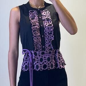 Black and Purple Embroidered Top